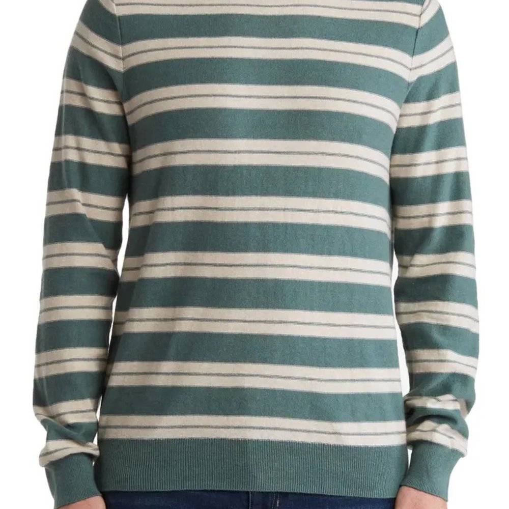 NWT Men's Sweater Cotton and Cashmere Blend- Light green and Ivory stripe I XL - Picture 2 of 13